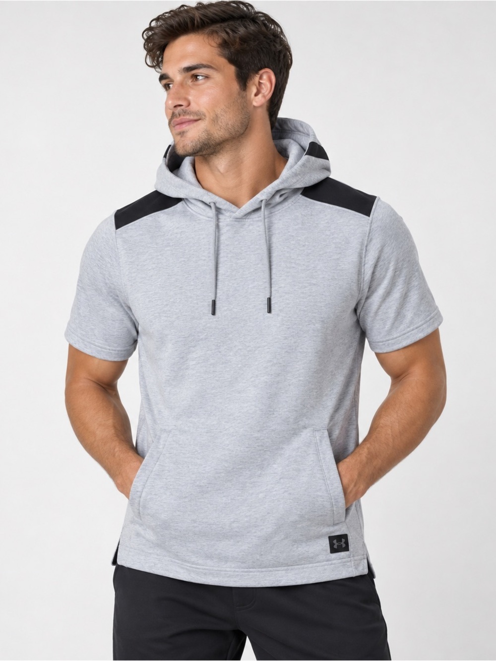Under Armour Short Sleeve Hoodie Mens Small Threadborne Sweatshirt Gray